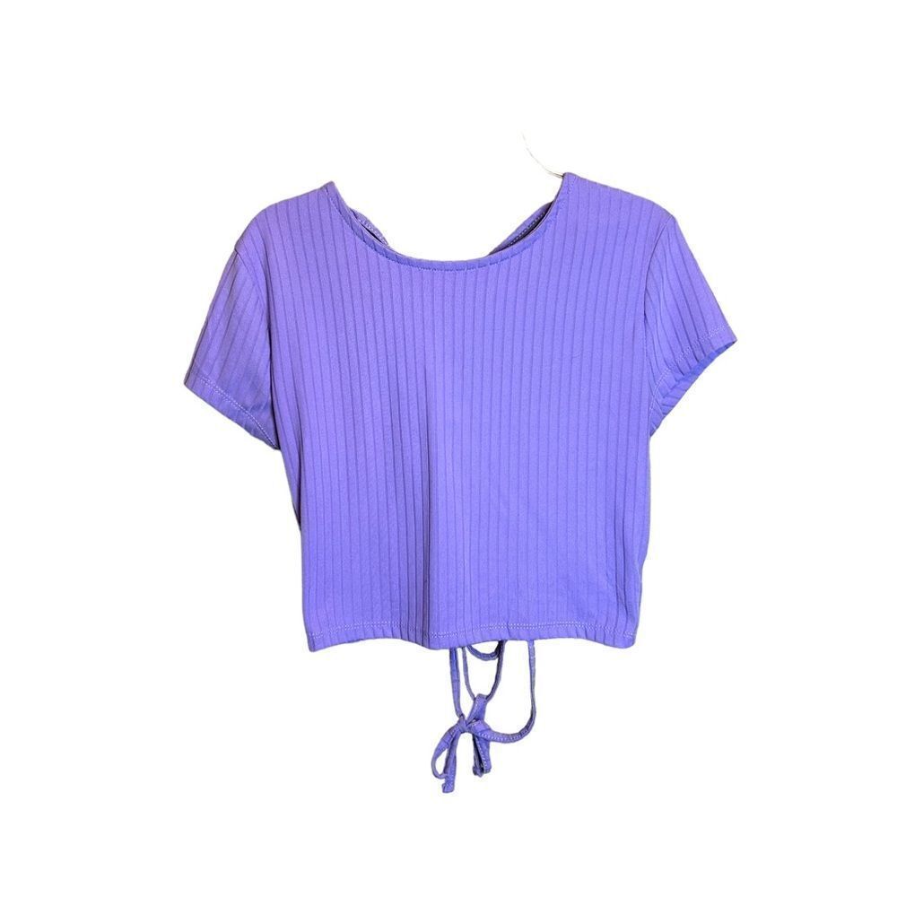 5 for $25🔥Medium Juniors‎ Rue 21 Cropped Purple Ribbed Tie Back T-Shirt